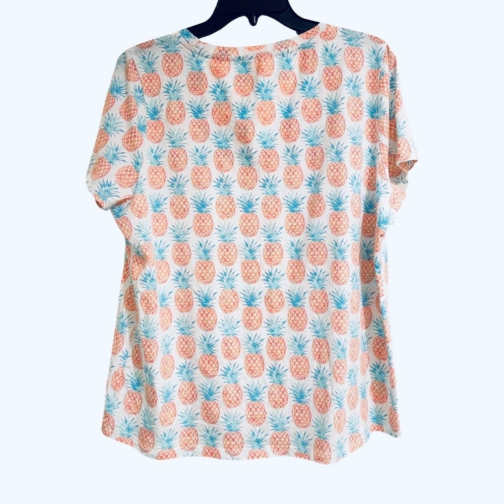 Sleep Sense Women's L Large Sleep PJ Top Short Sleeve Scoop Neck Pineapples Teal - Picture 5 of 10